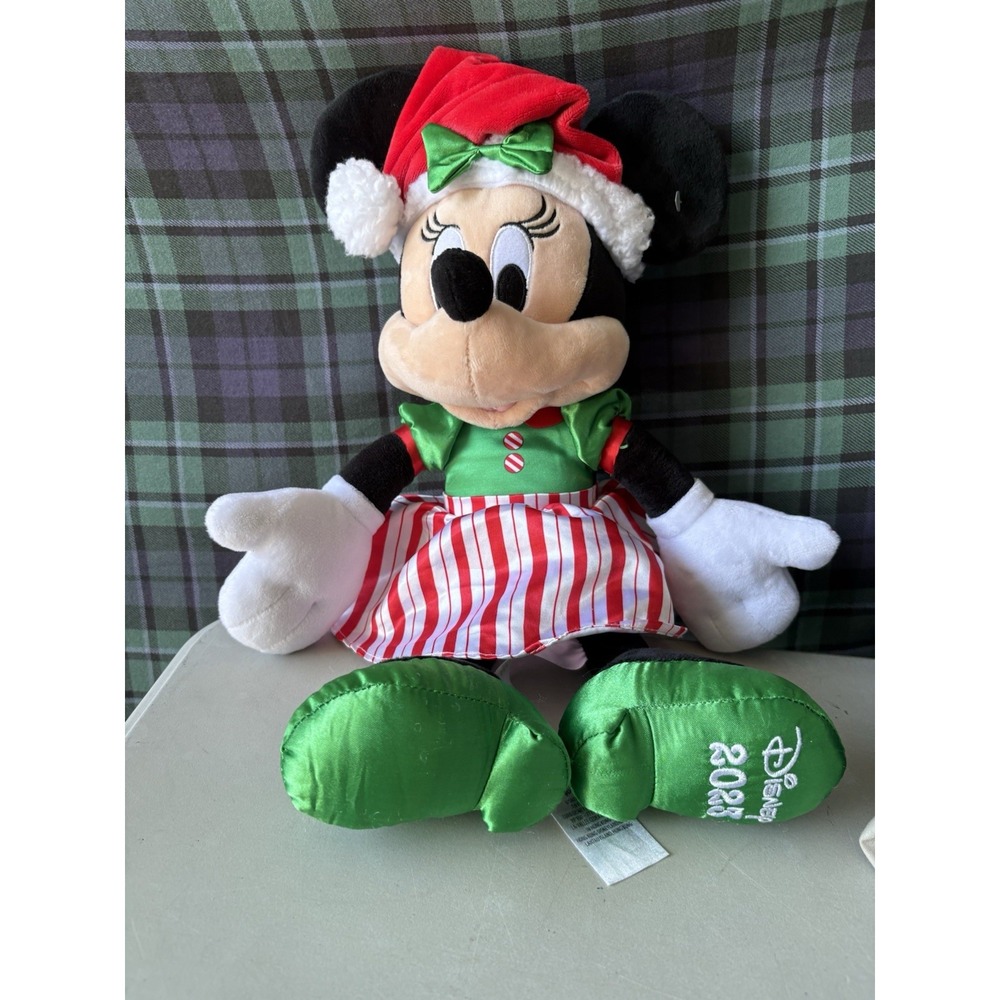 Disney Parks 2023 Minnie Mouse Christmas Holiday Plush 15" Doll Santa Hat Dress